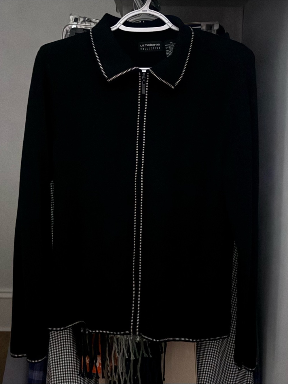 Liz Claiborne Black Zip-Front Sweater with Contrast Stitching